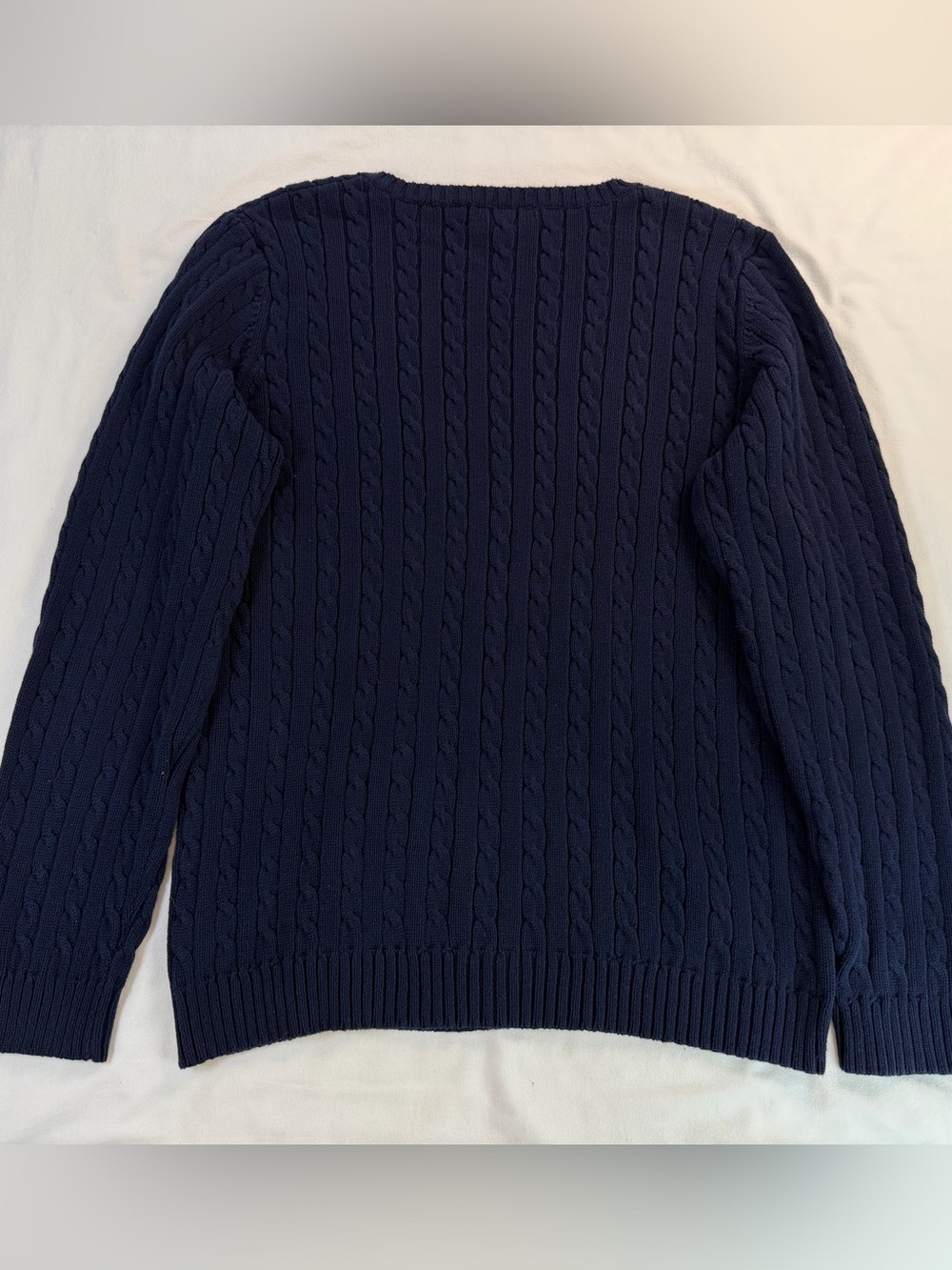 Lauren Ralph Lauren Navy Blue V-Neck Cable Knit Cotton Sweater XL - Picture 8 of 9